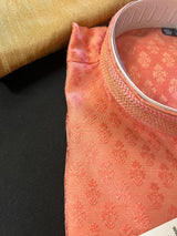 Dark Coral Color Raw Silk Men Kurta Pajama Set with embroidery neckline | Mens Ethnic Wear| Indian and Pakistani Mens Wear - Kaash