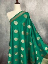 Dark Green Soft Banarasi Chakra dupatta in banarasi soft silk with chakra with grand flower borders — Kaash Collection