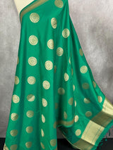 Dark Green Color Handmade Soft Silk Zari Weaved Dupatta with Chakras with Grand Flower Borders | Indian Dupatta | Gift For Her - Kaash