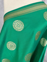 Dark Green Color Handmade Soft Silk Zari Weaved Dupatta with Chakras with Grand Flower Borders | Indian Dupatta | Gift For Her - Kaash