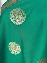 Dark Green Color Handmade Soft Silk Zari Weaved Dupatta with Chakras with Grand Flower Borders | Indian Dupatta | Gift For Her - Kaash