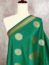 Dark Green Color Handmade Soft Silk Zari Weaved Dupatta with Chakras with Grand Flower Borders | Indian Dupatta | Gift For Her - Kaash