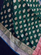 Dark Green Color Semi Banarasi Silk Saree Resham Zari Weave - Kaash