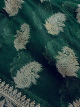 Dark Green Color Semi Banarasi Silk Saree Resham Zari Weave - Kaash