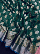Dark Green Color Semi Banarasi Silk Saree Resham Zari Weave - Kaash