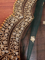 Dark Green net dupatta with gold zari, sequin & beadwork — Kaash Collection