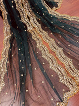 Dark Green net dupatta with gold zari, sequin & beadwork — Kaash Collection