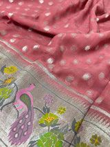 Dark Mauve pure banarasi georgette silk paithani saree with paithani meenakari with peacock motifs — Kaash Collection