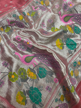 Dark Mauve Color Pure Banarasi Georgette Silk Paithani Saree with Meenakari Work | Peacock Motif and Floral Design | SILK Mark Certified - Kaash