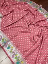 Dark Mauve Color Pure Banarasi Georgette Silk Paithani Saree with Meenakari Work | Peacock Motif and Floral Design | SILK Mark Certified - Kaash