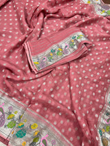 Dark Mauve Color Pure Banarasi Georgette Silk Paithani Saree with Meenakari Work | Peacock Motif and Floral Design | SILK Mark Certified - Kaash