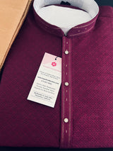 Dark Purple men's kurta pajama in soft silk (non-pure) with simple self-design — Kaash Collection