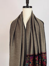 Deep Beige & Black Reversible pashmina wool Kashmiri shawl with reversible floral jacquard weave — Kaash Collection