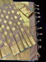 Deep Beige Fawn with undertone of gold Traditional Banarasi Handloom Saree in Banarasi Silk - Kaash