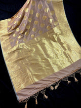 Deep Beige Fawn with undertone of gold Traditional Banarasi Handloom Saree in Banarasi Silk - Kaash