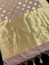 Deep Beige Fawn with undertone of gold Traditional Banarasi Handloom Saree in Banarasi Silk - Kaash