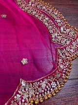 Deep Fuchsia Pink net dupatta with zari, sequin & beads — Kaash Collection