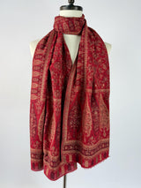 Deep Maroon kashmiri wool Kashmiri shawl with zari weave, floral patterns — Kaash Collection