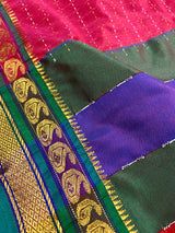 Deep Pink cotton saree with kantha stitch with zari temple border — Kaash Collection