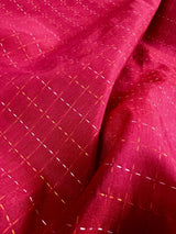 Deep Pink Color Saree Cotton Saree with Kantha Stitch and Zari Temple Border - Kaash