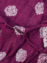 Deep Purple Bengal Linen saree in bengal linen with silver zari weaving on bengal linen — Kaash Collection