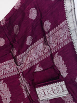 Deep Purple Bengal Linen saree in bengal linen with silver zari weaving on bengal linen — Kaash Collection