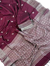 Deep Purple Color Bengal Linen Handwoven Saree with Sliver Zari Weave with small Buttis - Kaash