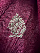 Deep Purple Color Bengal Linen Handwoven Saree with Sliver Zari Weave with small Buttis - Kaash