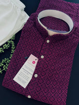 Deep Purple men's kurta pajama in georgette with lucknowi chikankari embroidery — Kaash Collection