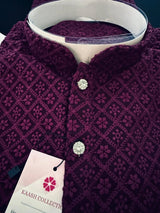 Deep Purple men's kurta pajama in georgette with lucknowi chikankari embroidery — Kaash Collection