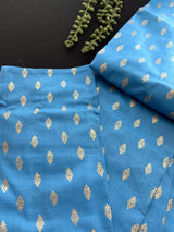 Deep Sky Blue Color Premium Pure Cotton Mens Kurta Pajama Set with small Self design Butti - Kaash