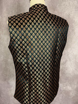 Designer Black Color Banarasi Modi Nehru Jacket For Men in Soft Banarasi Silk with Gold Buttis | Men Wedding Jackets | Men Party Wear Jacket - Kaash