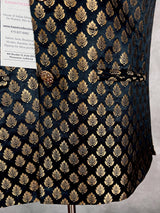 Designer Black Color Banarasi Modi Nehru Jacket For Men in Soft Banarasi Silk with Gold Buttis | Men Wedding Jackets | Men Party Wear Jacket - Kaash