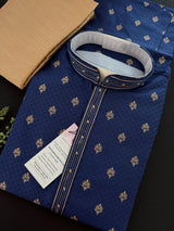 Designer Blue Color Soft Silk Kurta with Lining Kurta Pajama for Men - Kaash