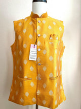Designer Mango Yellow Modi Nehru Jacket For Men in Silk | Waist Coat | Jacket for Kurta | Gift For Him | Indian Wedding Wear for Men - Kaash