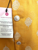 Designer Mango Yellow Modi Nehru Jacket For Men in Silk | Waist Coat | Jacket for Kurta | Gift For Him | Indian Wedding Wear for Men - Kaash