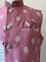 Mauve Pink men's Nehru/Modi jacket in silk (non-pure) with silver embossed leaf design — Kaash Collection