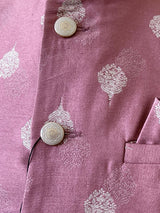 Mauve Pink men's Nehru/Modi jacket in silk (non-pure) with silver embossed leaf design — Kaash Collection