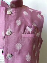Mauve Pink men's Nehru/Modi jacket in silk (non-pure) with silver embossed leaf design — Kaash Collection