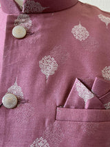 Mauve Pink men's Nehru/Modi jacket in silk (non-pure) with silver embossed leaf design — Kaash Collection