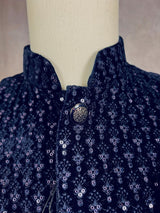 Royal Blue men's Nehru/Modi jacket in velvet with thread embroidery & sequin on velvet — Kaash Collection