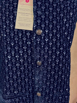 Royal Blue men's Nehru/Modi jacket in velvet with thread embroidery & sequin on velvet — Kaash Collection