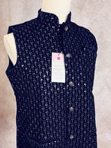 Royal Blue men's Nehru/Modi jacket in velvet with thread embroidery & sequin on velvet — Kaash Collection