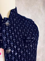 Designer Party Wear Velvet Blue Color Modi Jacket For Men | High Quality Premium Velvet Jacket Thread Embroidery Sequin Work - Kaash