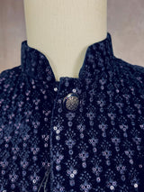 Designer Party Wear Velvet Blue Color Modi Jacket For Men | High Quality Premium Velvet Jacket Thread Embroidery Sequin Work - Kaash