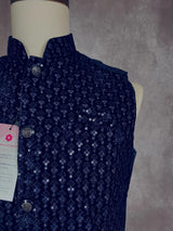 Designer Party Wear Velvet Blue Color Modi Jacket For Men | High Quality Premium Velvet Jacket Thread Embroidery Sequin Work - Kaash