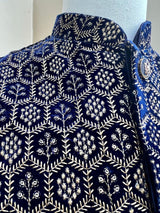 Royal Blue men's Nehru/Modi jacket in velvet with thread embroidery & sequin on velvet — Kaash Collection