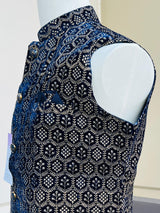 Royal Blue men's Nehru/Modi jacket in velvet with thread embroidery & sequin on velvet — Kaash Collection