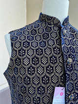 Designer Party Wear Velvet Royal Blue Color Modi Jacket For Men | High Quality Premium Velvet Jacket Thread Embroidery Sequin Work - Kaash