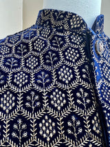 Designer Party Wear Velvet Royal Blue Color Modi Jacket For Men | High Quality Premium Velvet Jacket Thread Embroidery Sequin Work - Kaash